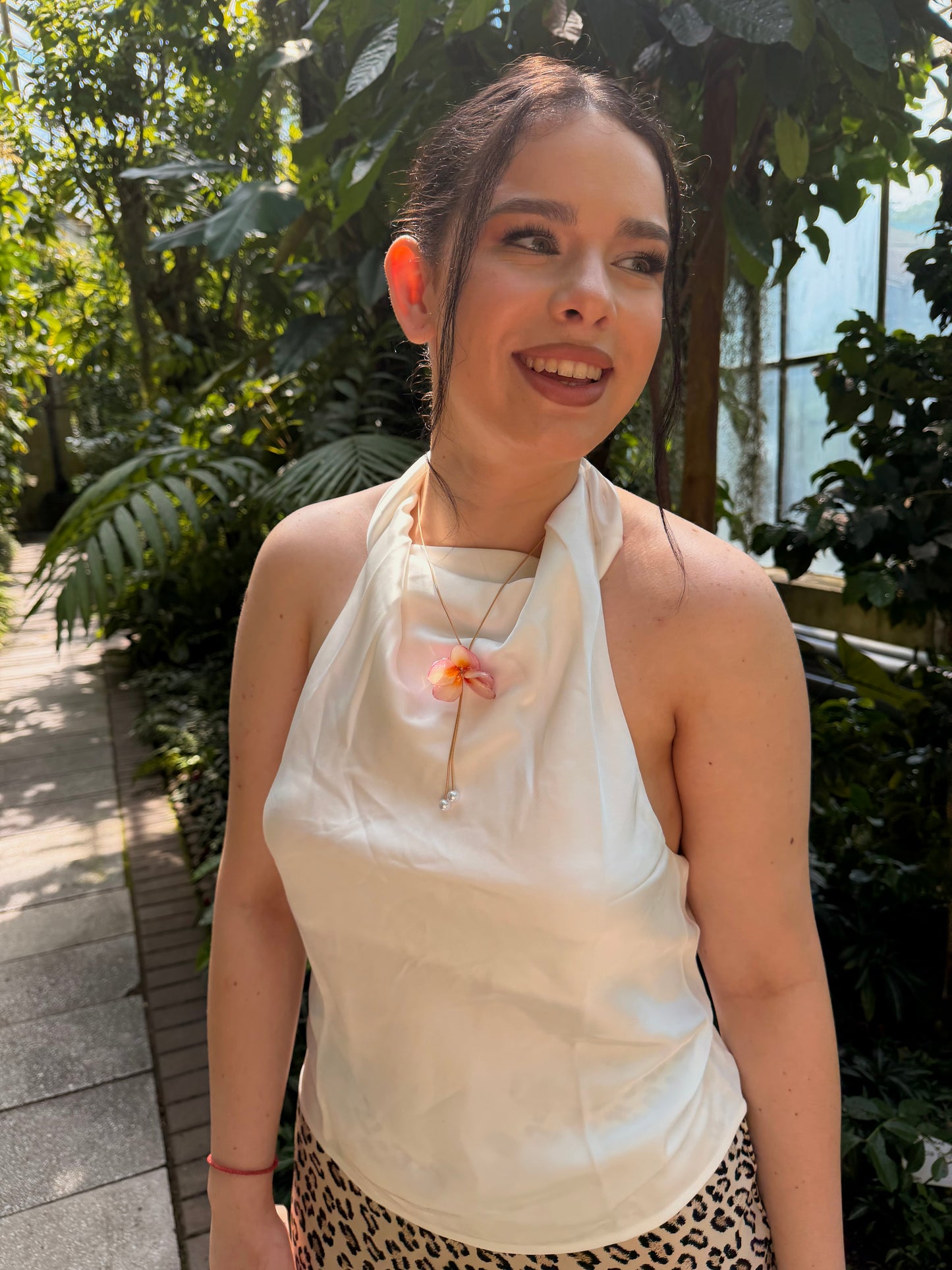 Peachy plumeria necklace
