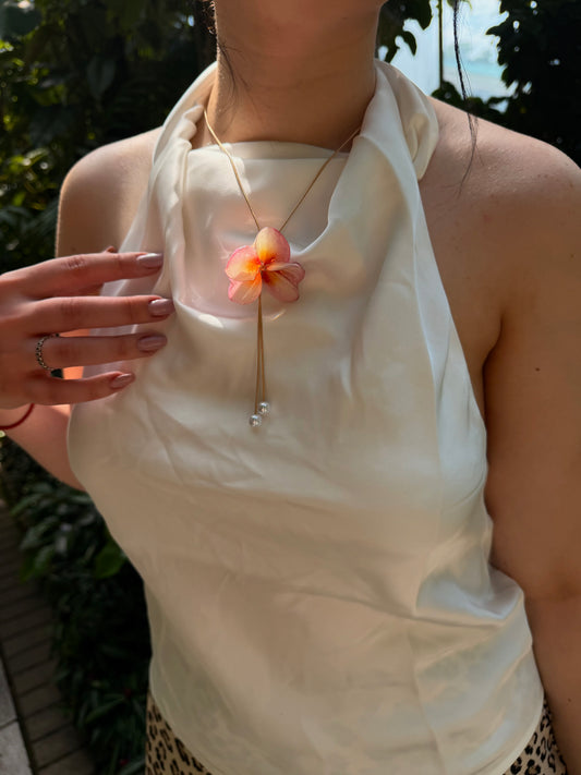 Peachy plumeria necklace